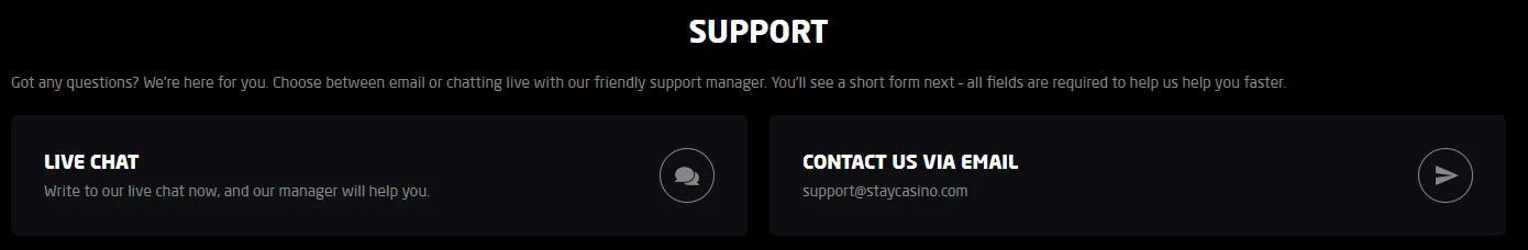 Support and help staycasino